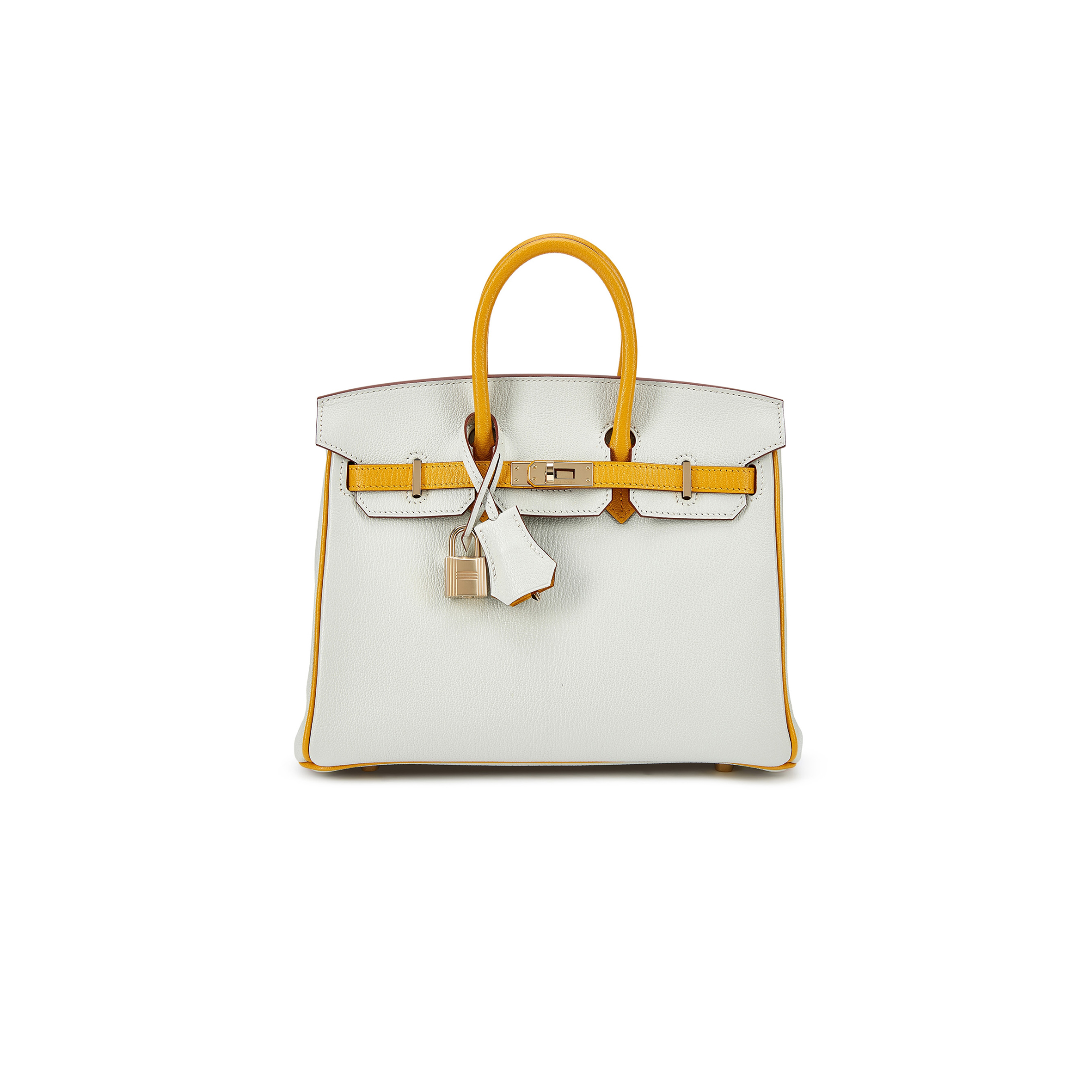 HERMES BIRKIN 25 PEARL GRAY CHICKEN YELLOW BK251037TGCZ (25*20*13cm)